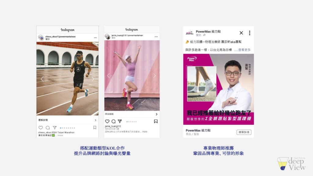搭配運動類型KOL合作 提升品牌網路討論與曝光聲量、專業物理師推薦 鞏固品牌專業、可信的形象 